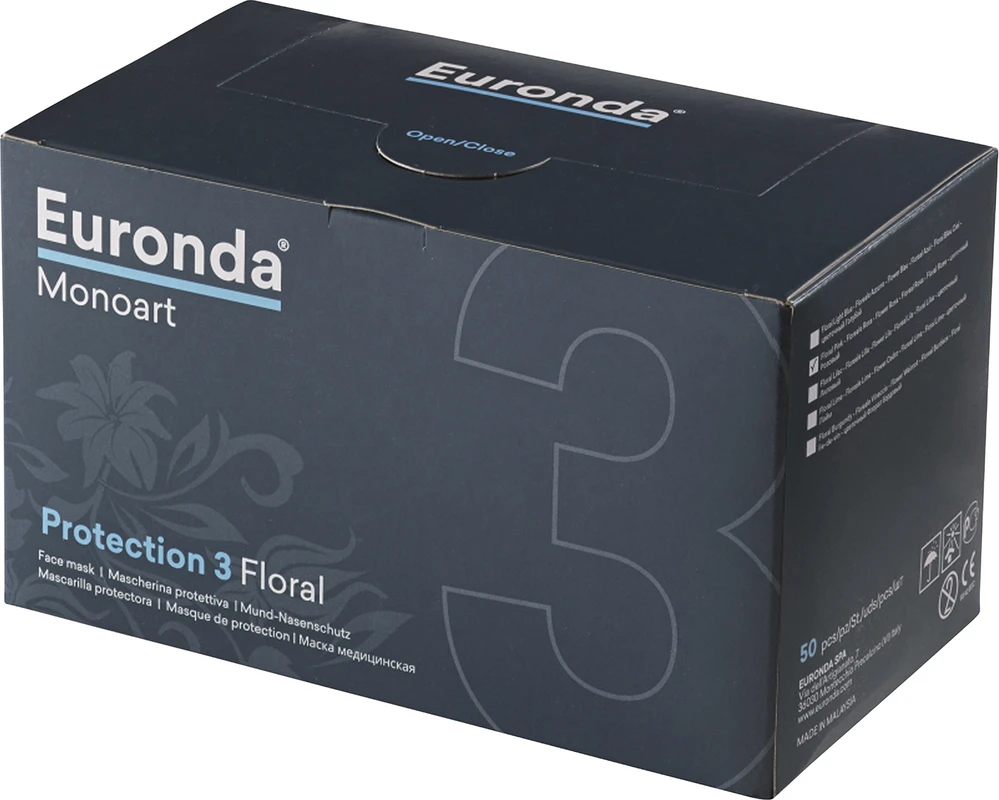 Monoart® Mundschutz Flower Spenderbox 50 Stück mit Gummizug, weinrot