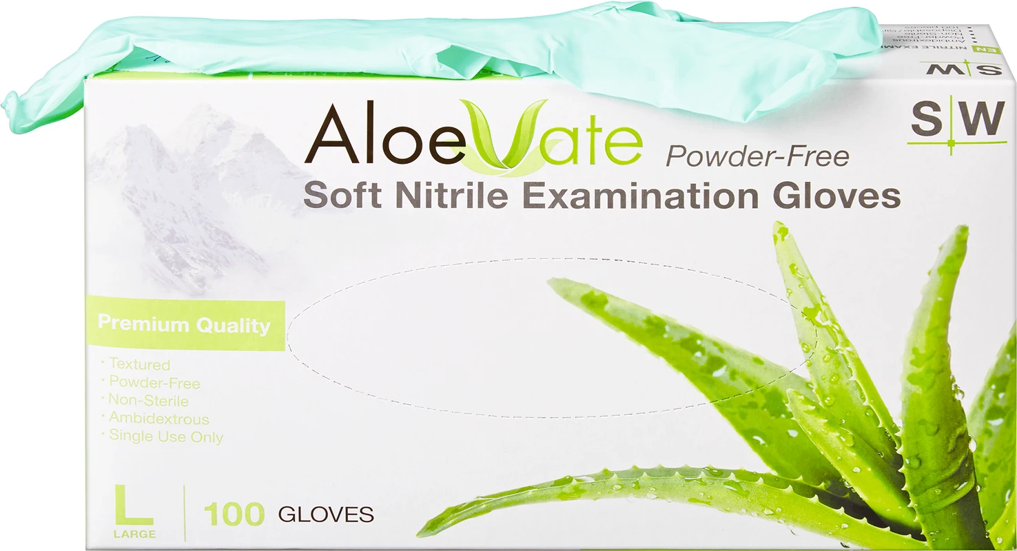AloeVate Nitrilhandschuhe Packung 100 Stück puderfrei, grün, L