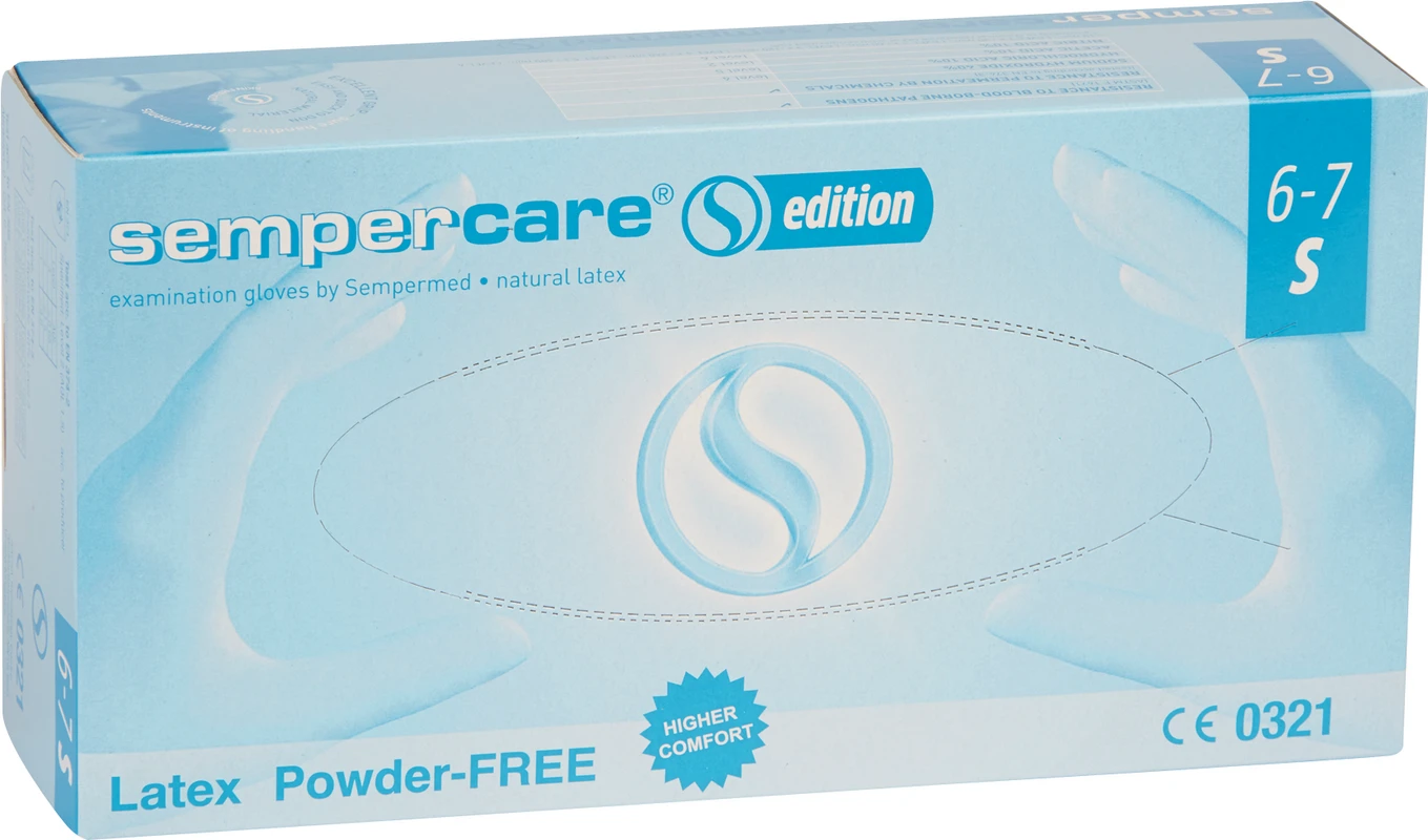 sempercare® Latexhandschuhe Packung 100 Stück puderfrei, naturweiß, S