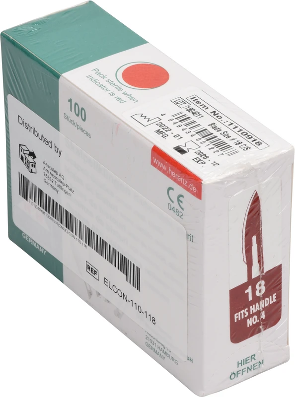 Skalpellklingen Packung 100 Stück Nr. 18, 110-118, Steril